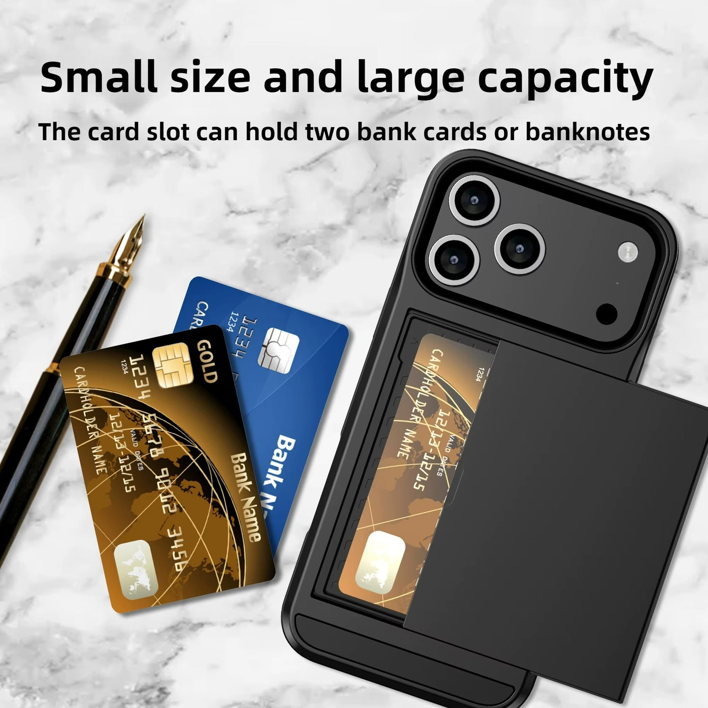 Case for Iphone 17 Pro Max 16 Pro Max 15 Pro 15 14 13 12 Wallet Card Holder Slide Slot Slim Hard PC Heavy Duty Protective Covers