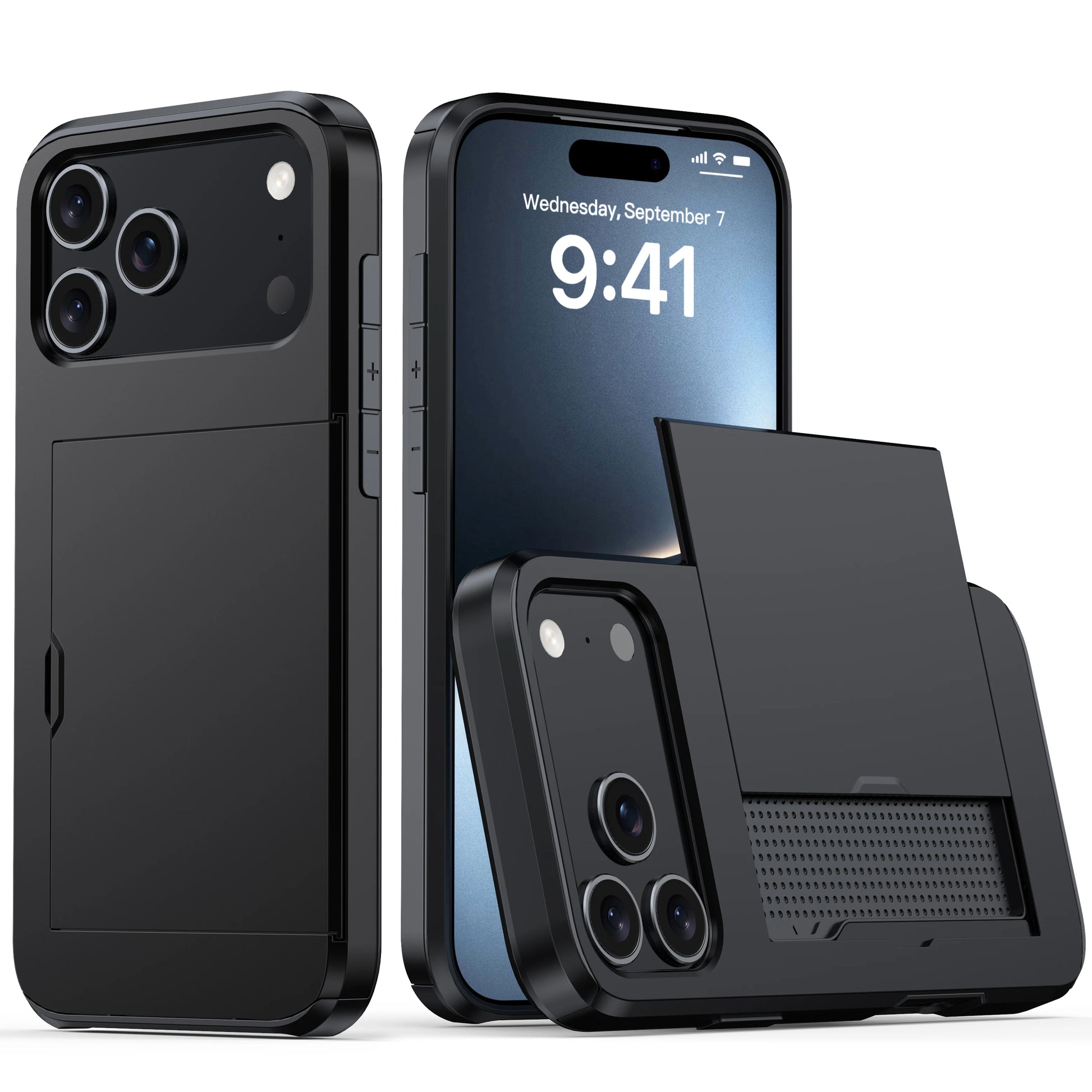 Case for Iphone 17 Pro Max 16 Pro Max 15 Pro 15 14 13 12 Wallet Card Holder Slide Slot Slim Hard PC Heavy Duty Protective Covers