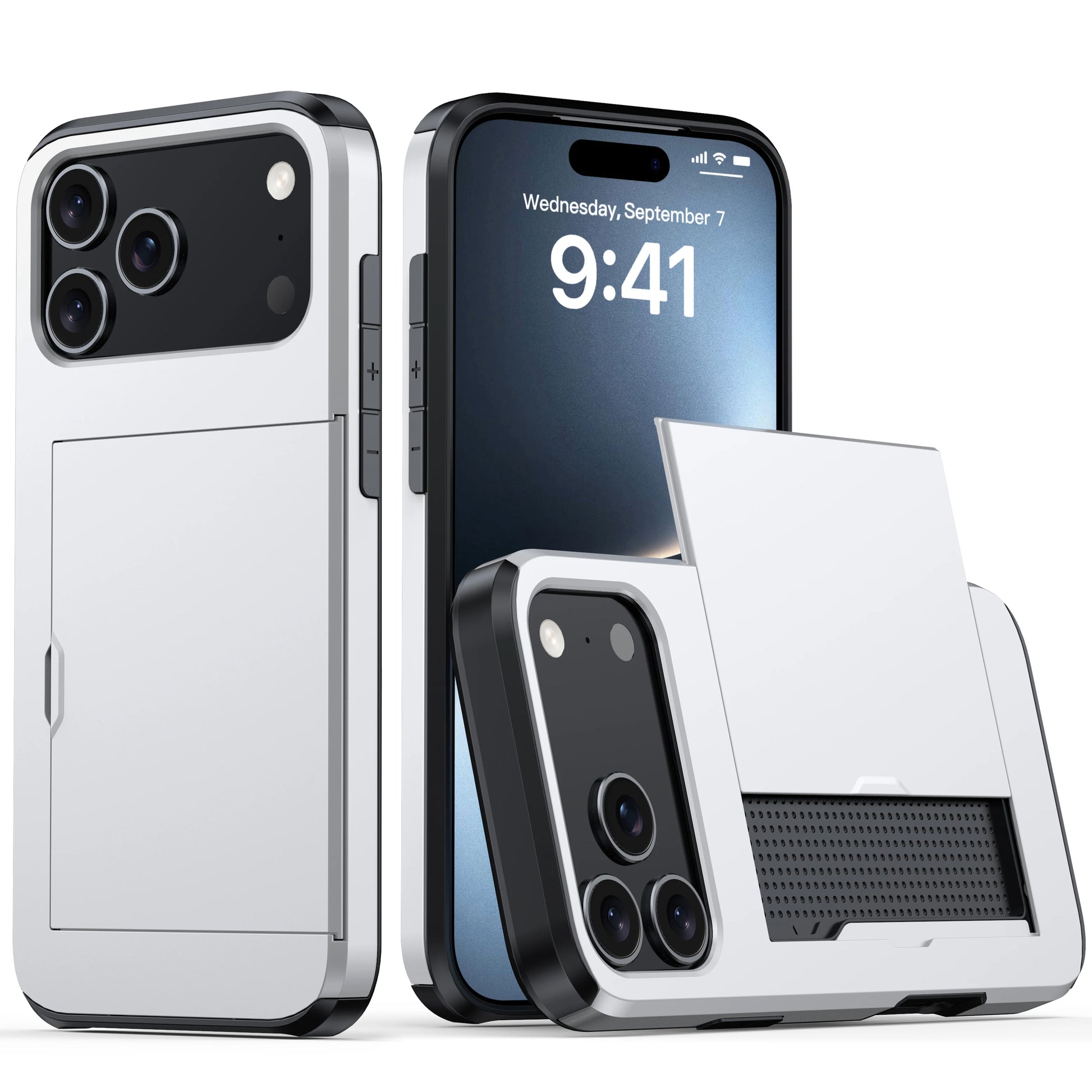 Case for Iphone 17 Pro Max 16 Pro Max 15 Pro 15 14 13 12 Wallet Card Holder Slide Slot Slim Hard PC Heavy Duty Protective Covers